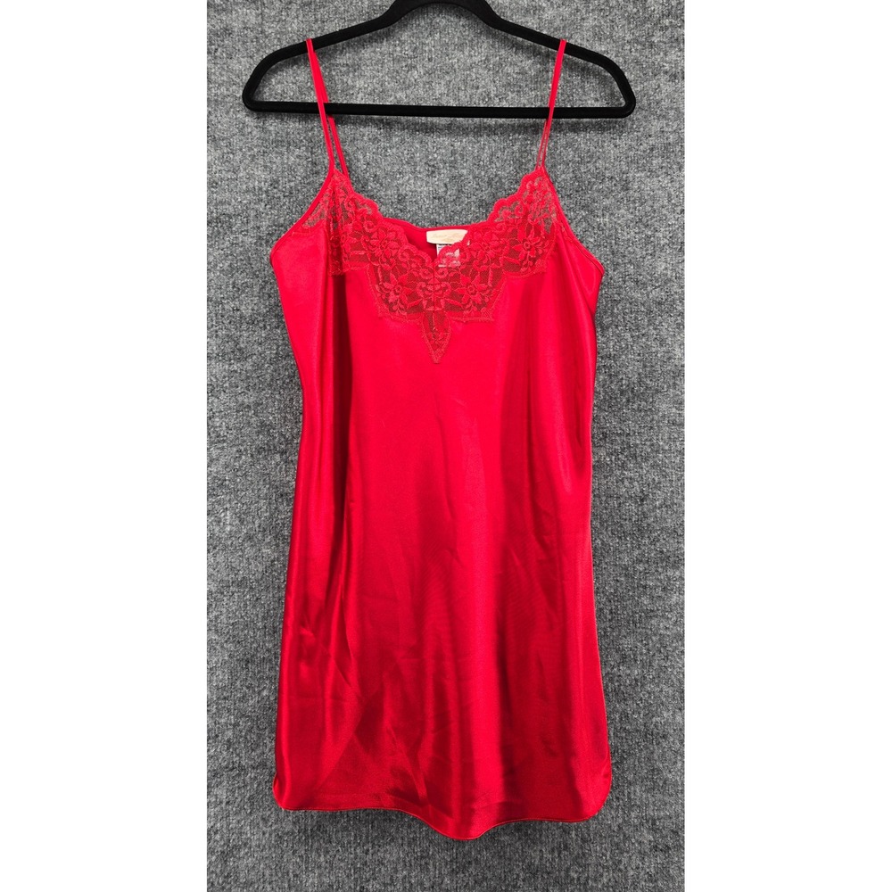 Vtg Inner Most Slip Dress Women's M Red Satin Lace Trim Nightgown 90s Romantic